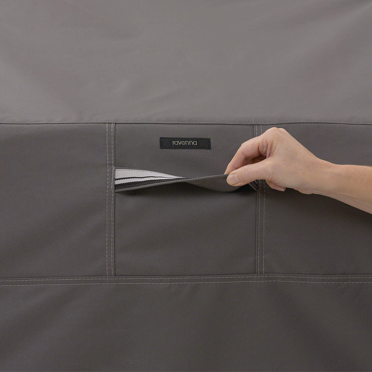 Zippered top pocket keeps grill tools within reach.
