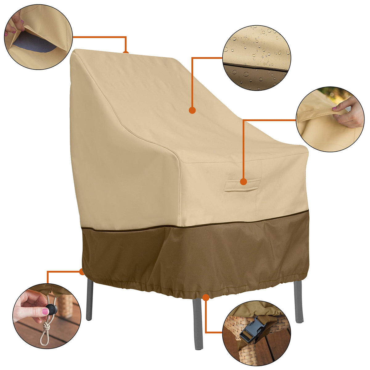 Classic Accessories Veranda pebble chair cover back view shows air vents for condensation relief