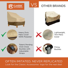 Classic Accessories Veranda chair cover side view showing tailored fit for 38 by 40 by 31 inches