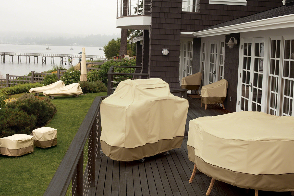 Classic Accessories Veranda click-close straps secure the cover on windy days.