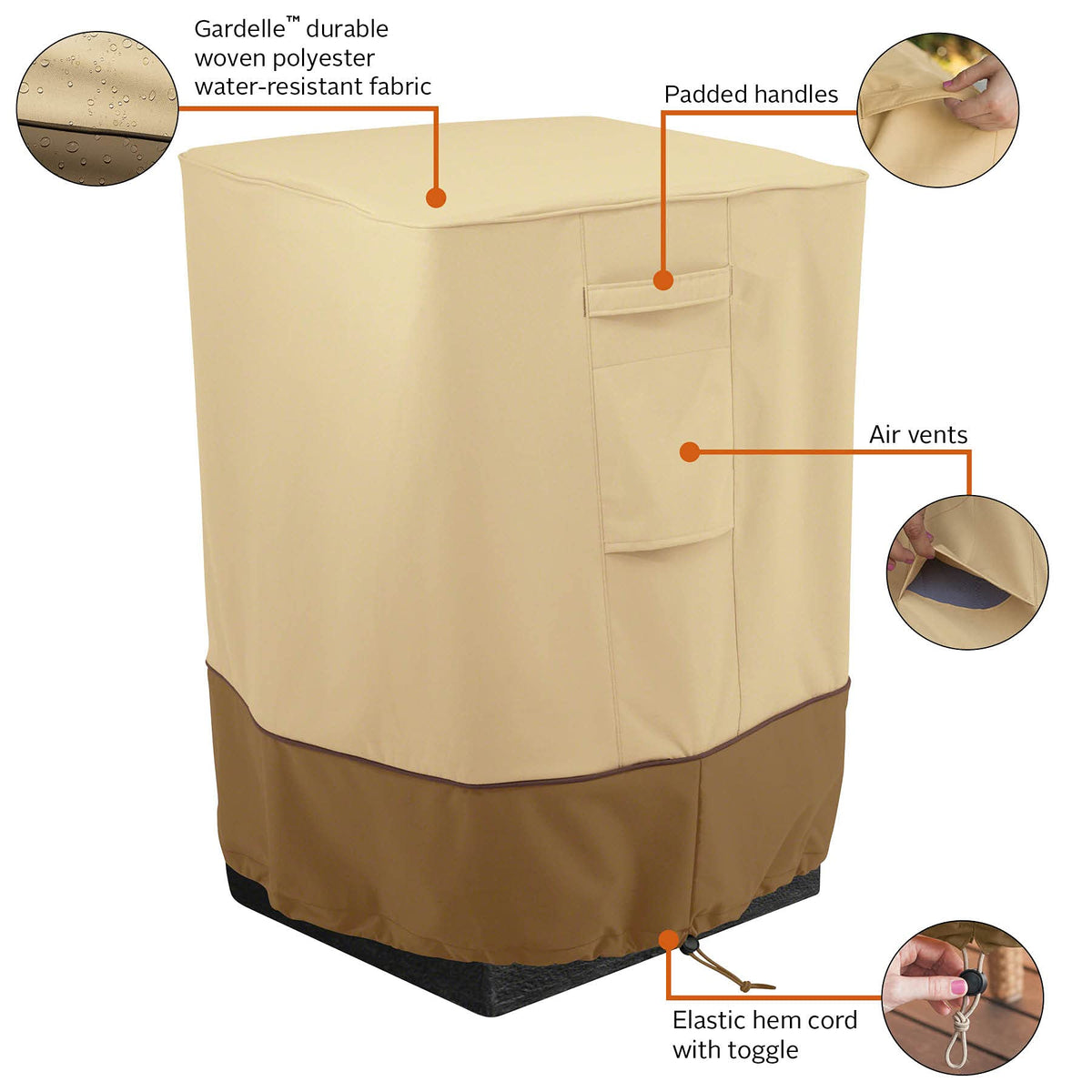 Padded handles on the Veranda cover for easy fitting and removal