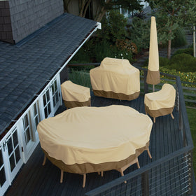 Classic Accessories Veranda UV-protected fabric helps minimize sun damage to furniture covers