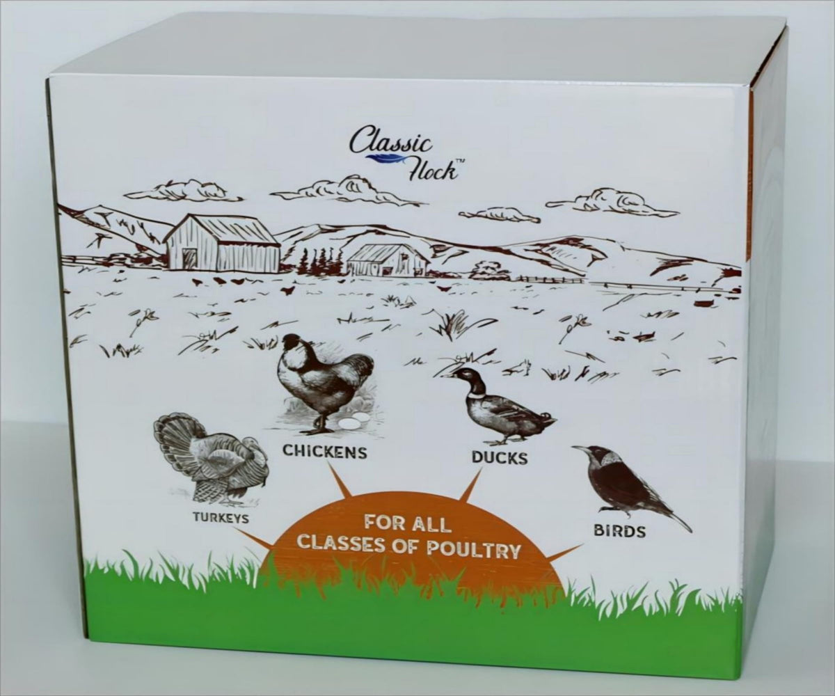 Classic Flock 5lb dried mealworms stored in a tub for easy use.
