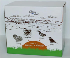 Classic Flock 5lb dried mealworms stored in a tub for easy use.
