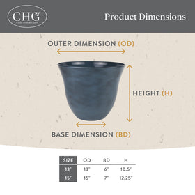 Classic Home and Garden Honeysuckle resin planter measures 15-inch for versatile placement.
