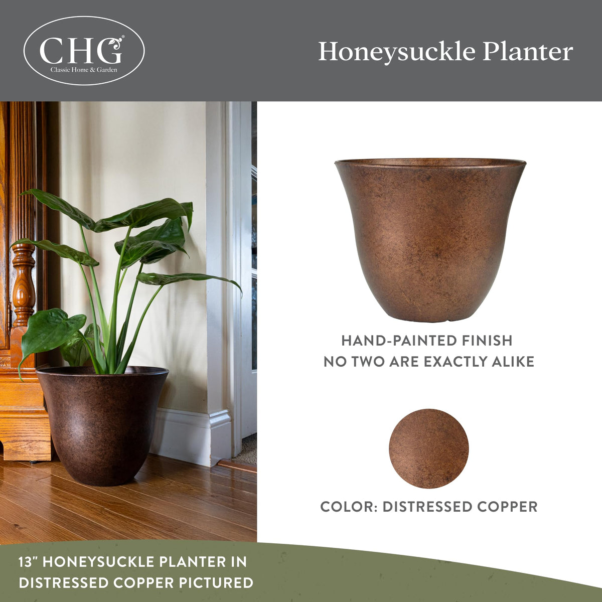 Classic Home and Garden Honeysuckle resin planter is lightweight and easy to move for flexible gardening.
