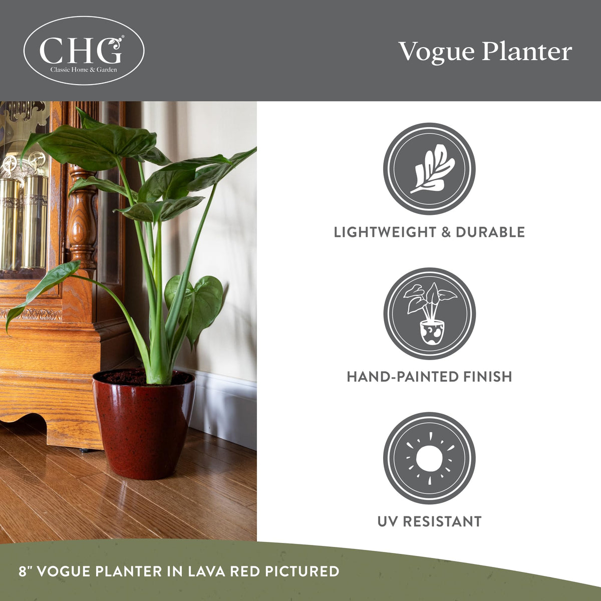 Classic Home and Garden Vogue 8-inch Indigo Planter close-up shows premium texture.