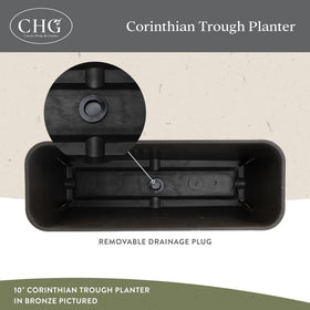 Classic Home and Garden Corinthian trough planter removable drain plug detail for controlled watering.