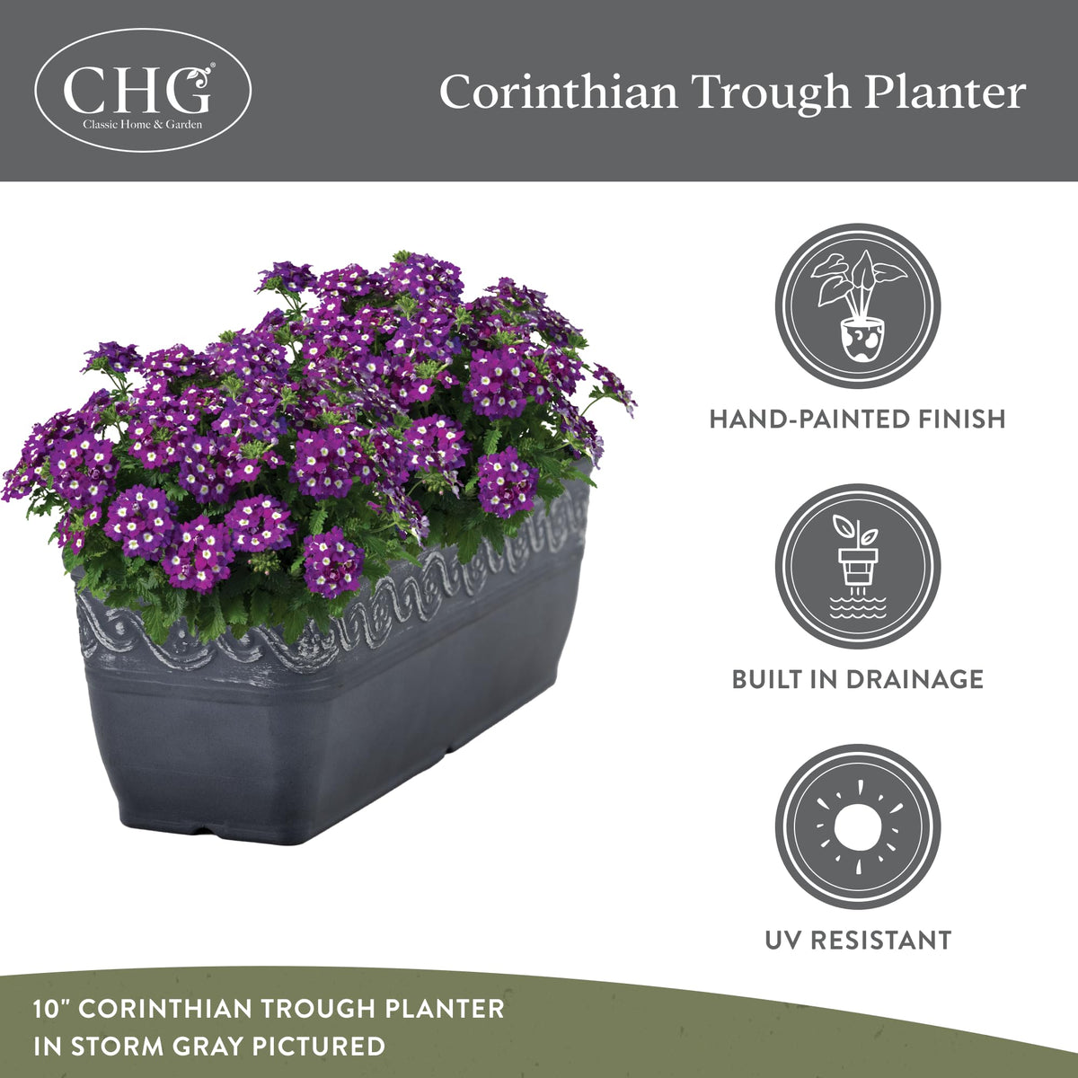 Classic Home and Garden Corinthian trough planter material closeup showing resin and stone dust.
