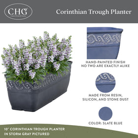 Classic Home and Garden Corinthian trough planter side view highlighting slim profile for balconies.