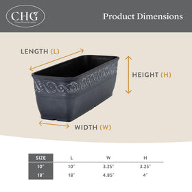 Classic Home and Garden Corinthian trough planter UV-resistant finish keeps slate blue vibrant outside.