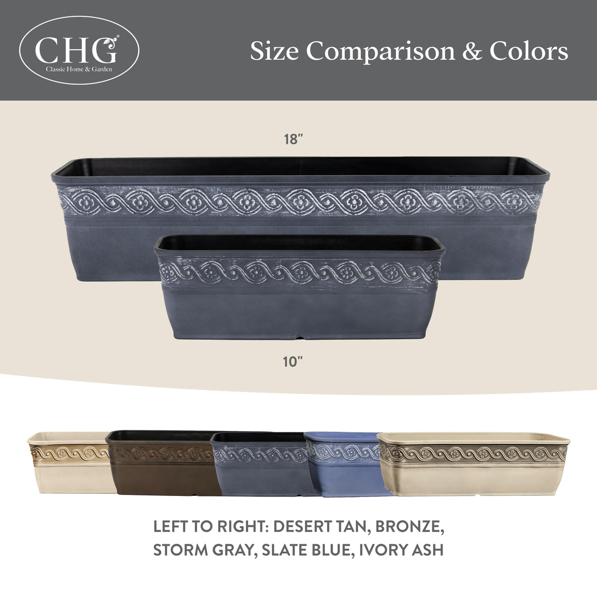 Classic Home and Garden Corinthian trough planter window sill placement in a bright outdoor setup.