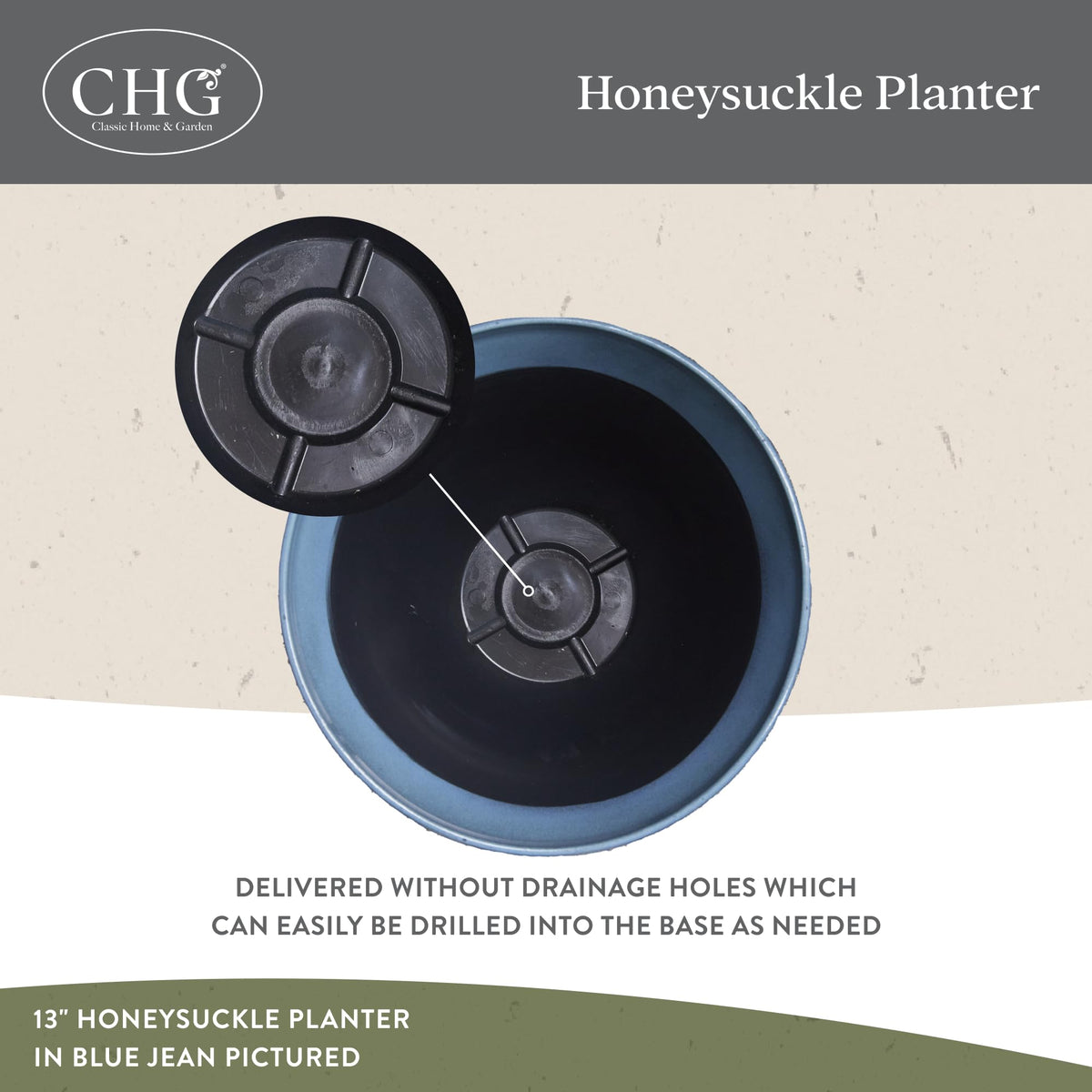 Classic Home and Garden Honeysuckle resin planter UV-resistant surface resists fading outdoors