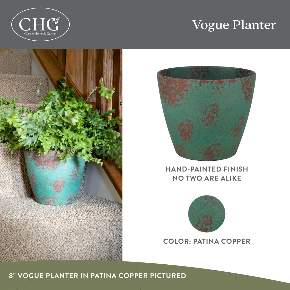 Vogue 8in planter close-up showing textured finish and pottery-grade look.