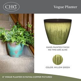 Classic Home and Garden Vogue planter side view in Willow Green for porch decor