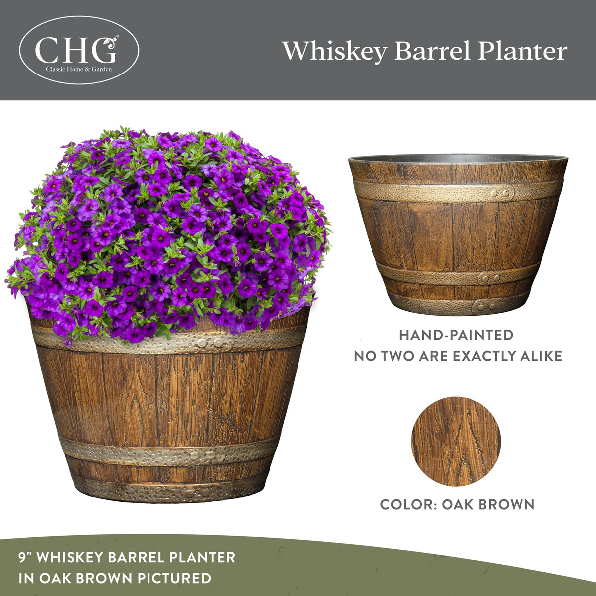 Close-up resin texture showing wood-grain finish for durable, weather-resistant planting.