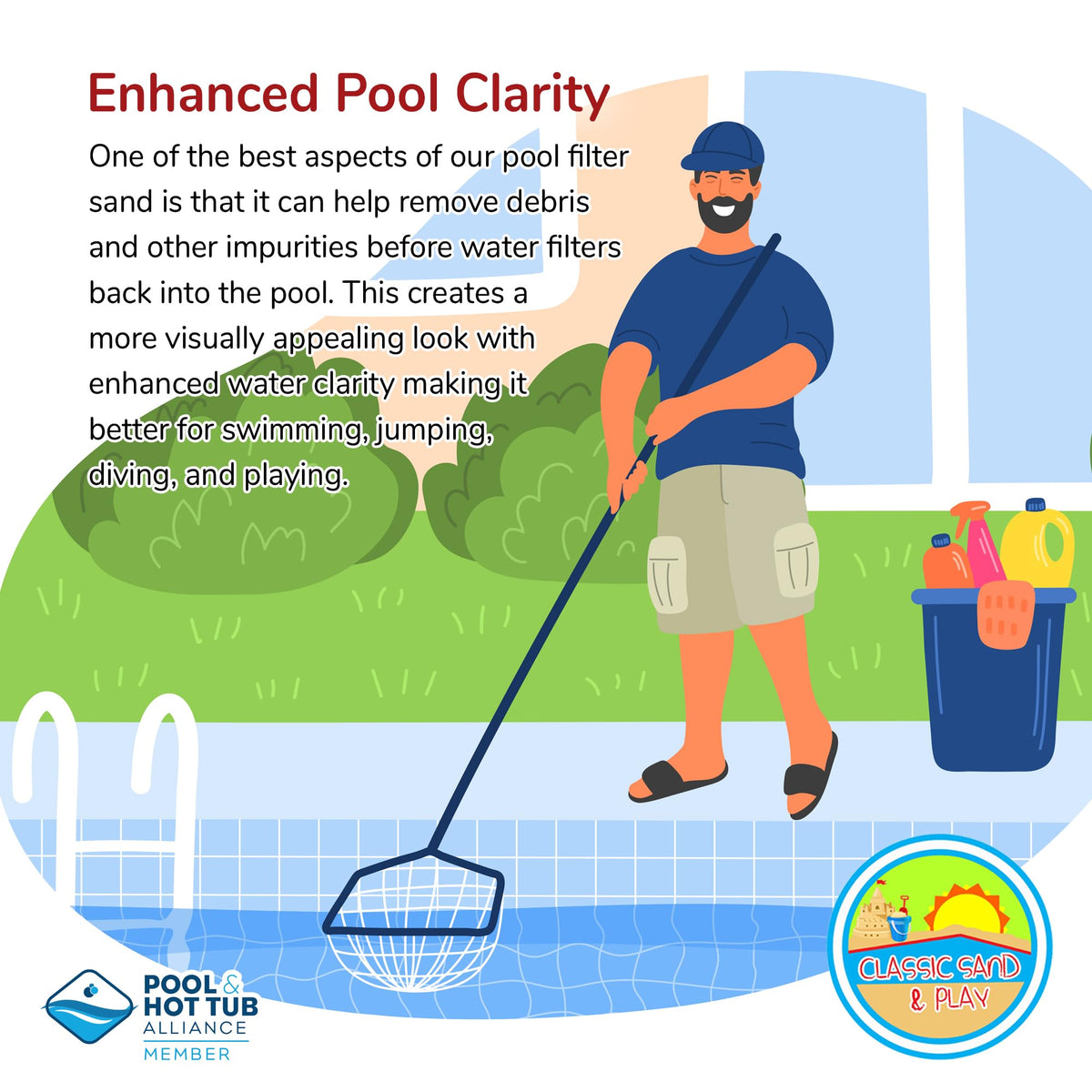 CLASSIC SAND & PLAY no-clog, non-clumping silica sand for consistent flow.