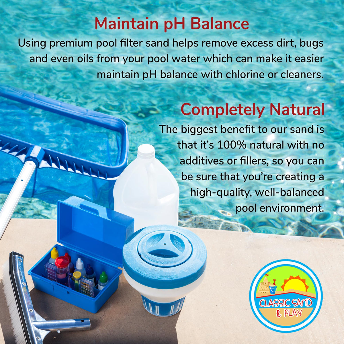 CLASSIC SAND & PLAY residential pool filtration scene with clearer water.