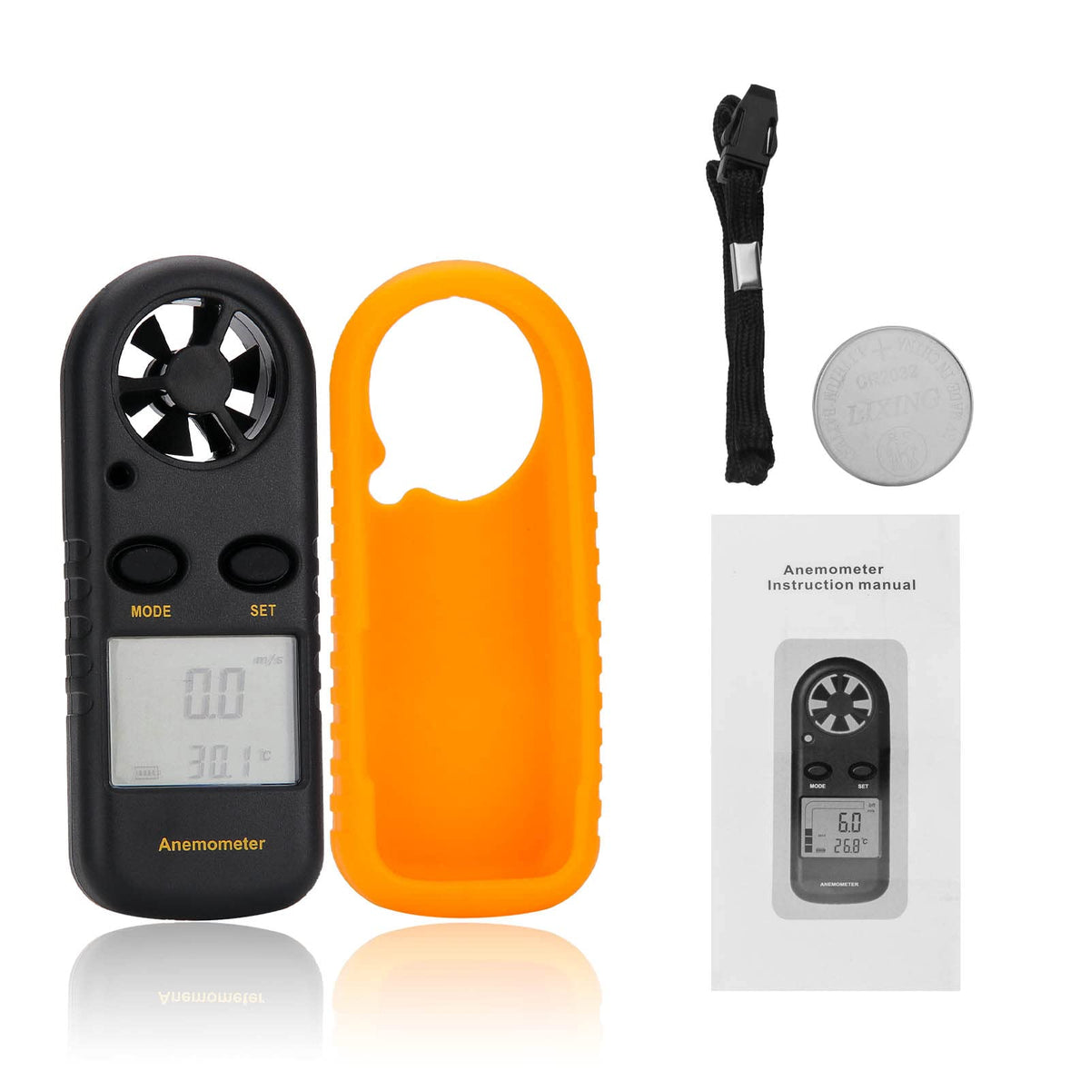 Clatoon Anemometer close-up of LCD screen and unit options for versatility