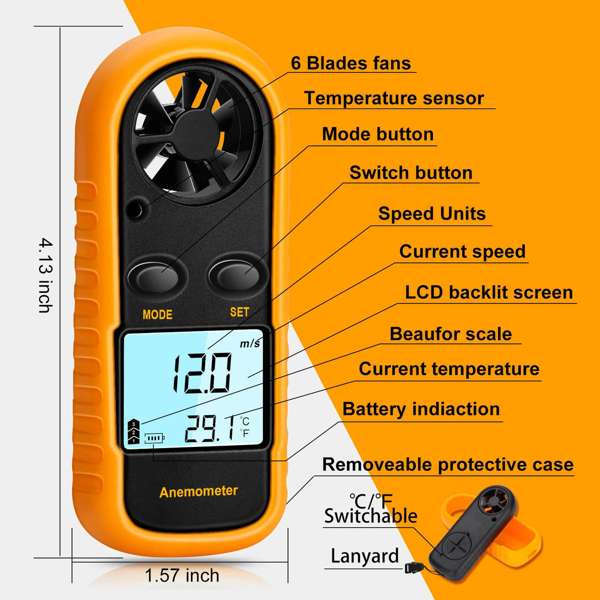 Clatoon Anemometer wind speed units display for versatile measurements