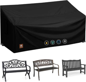 ClawsCover 2-seater bench cover protects a patio bench from sun and rain