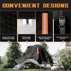 ClawsCover tear-resistant 210D fabric showcases durable mower protection against wind and dust.