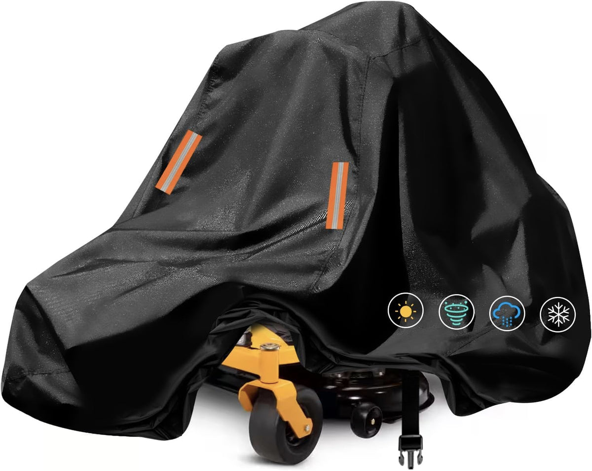 ClawsCover outdoor zero-turn mower cover over a 60-inch deck protects from rain and sun.