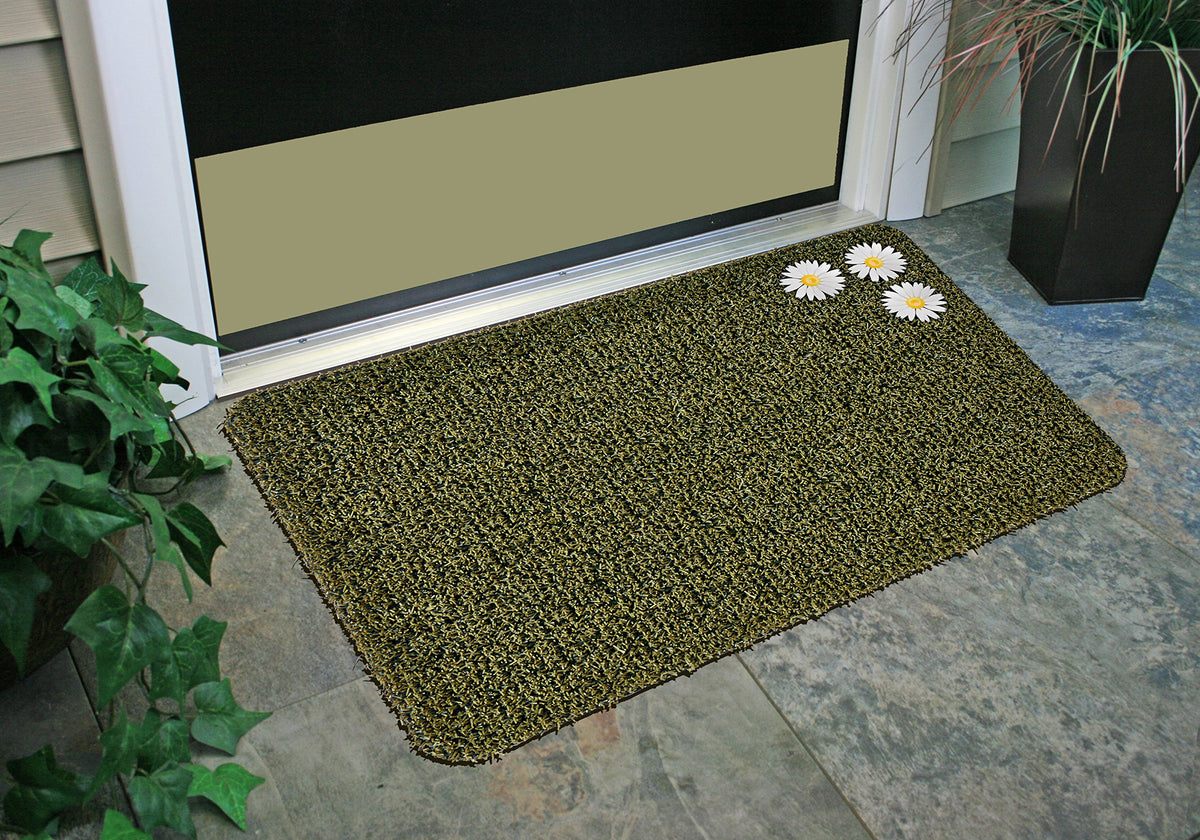 Clean Machine Daisy Urban Green outdoor entry mat showing textured blades that trap sand.