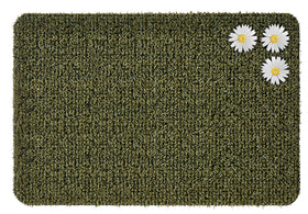 Clean Machine Daisy Urban Green front-door mat with AstroTurf blades scraping dirt.
