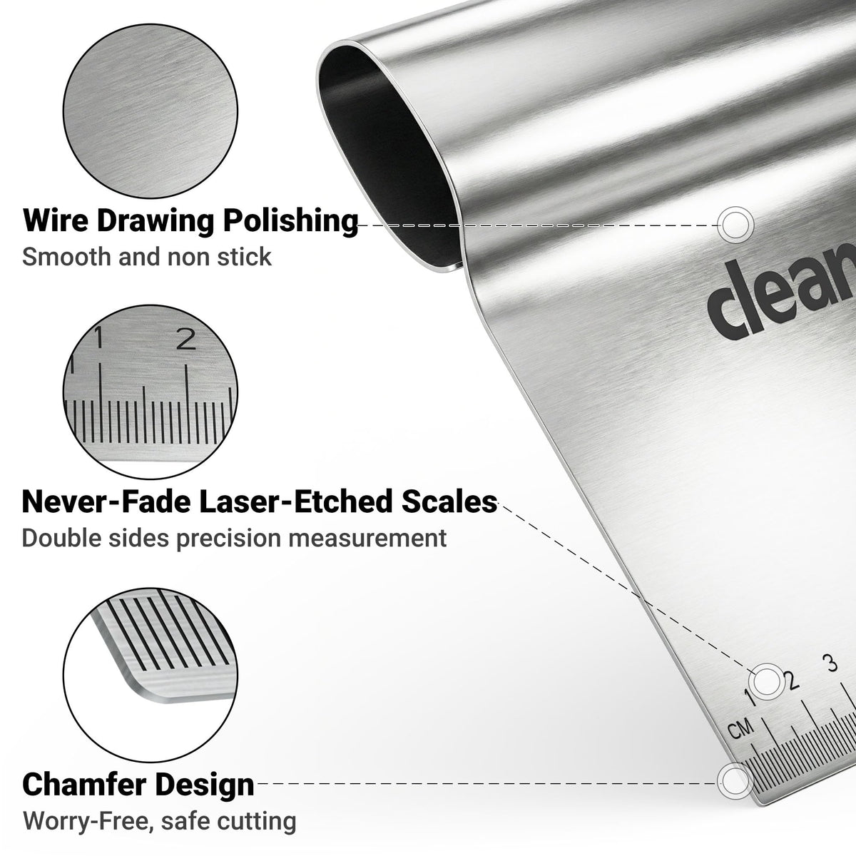 Cleanan bench scraper rolled-handle ergonomic design reduces fatigue during tough scraping tasks.