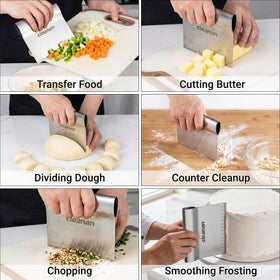 Cleanan bench scraper aids vegetable prep and quick ingredient transfer for efficient prep.