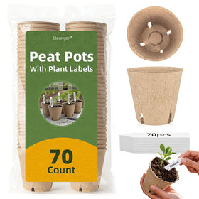 CLEANGOR 70Pcs peat pots with labels and drainage support easy seed starting.