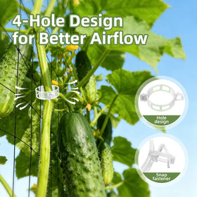 CLEANGOR plant clips attaching to stakes with a simple buckle snap