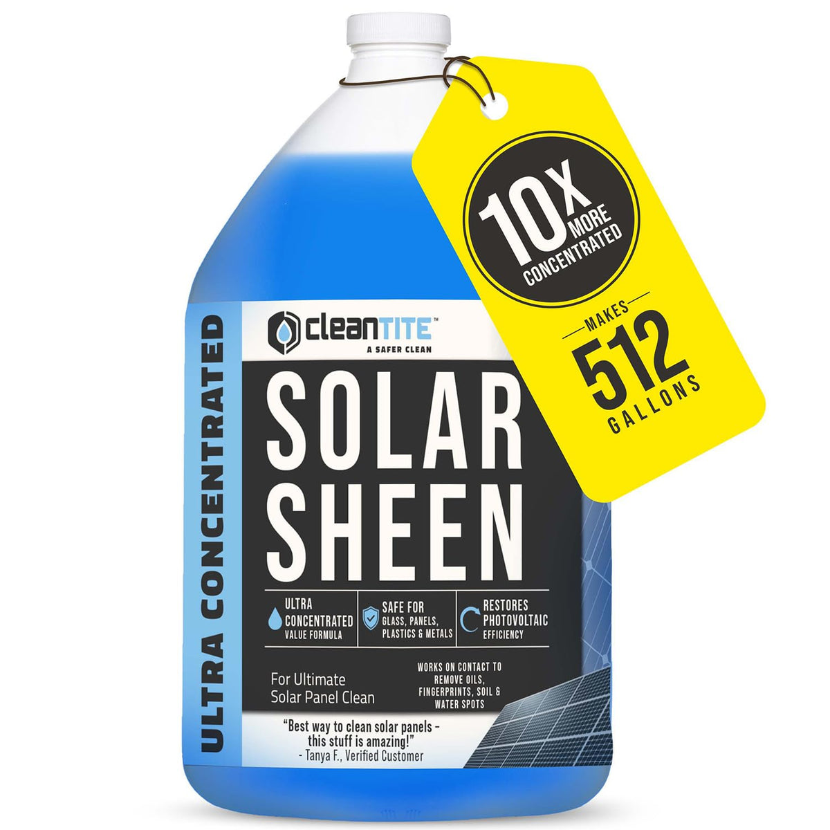 CLEANTITE Solar Panel Cleaner bottle pour demonstrates ready dilution for large jobs.