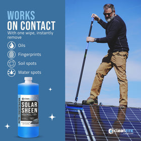 CLEANTITE Solar Panel Cleaner concentrate dilution demonstrates value for up to 128 gallons, cost-effective.