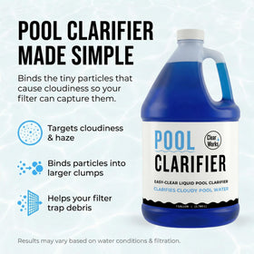 Clear Works Pool Clarifier label close-up with easy-to-follow directions