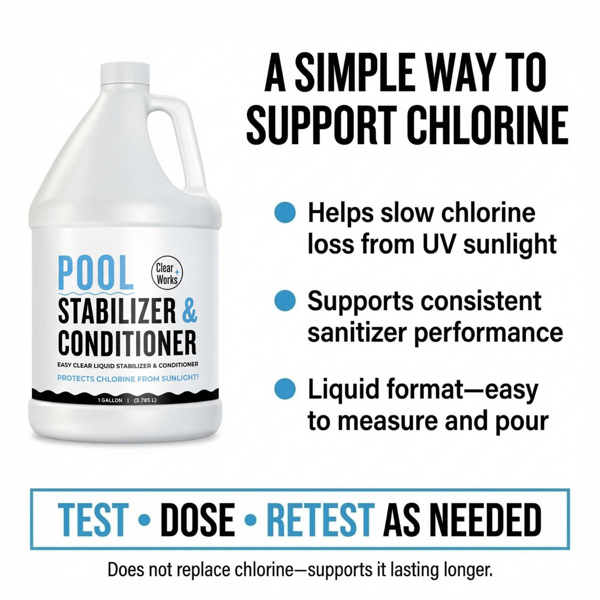 Front label of Clear Works stabilizer showing 1 gallon size for quick identification