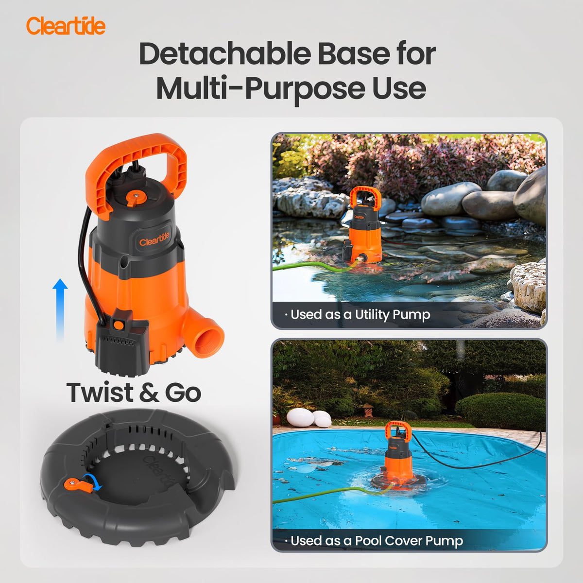 Cleartide manual mode pump enabling on-demand water removal