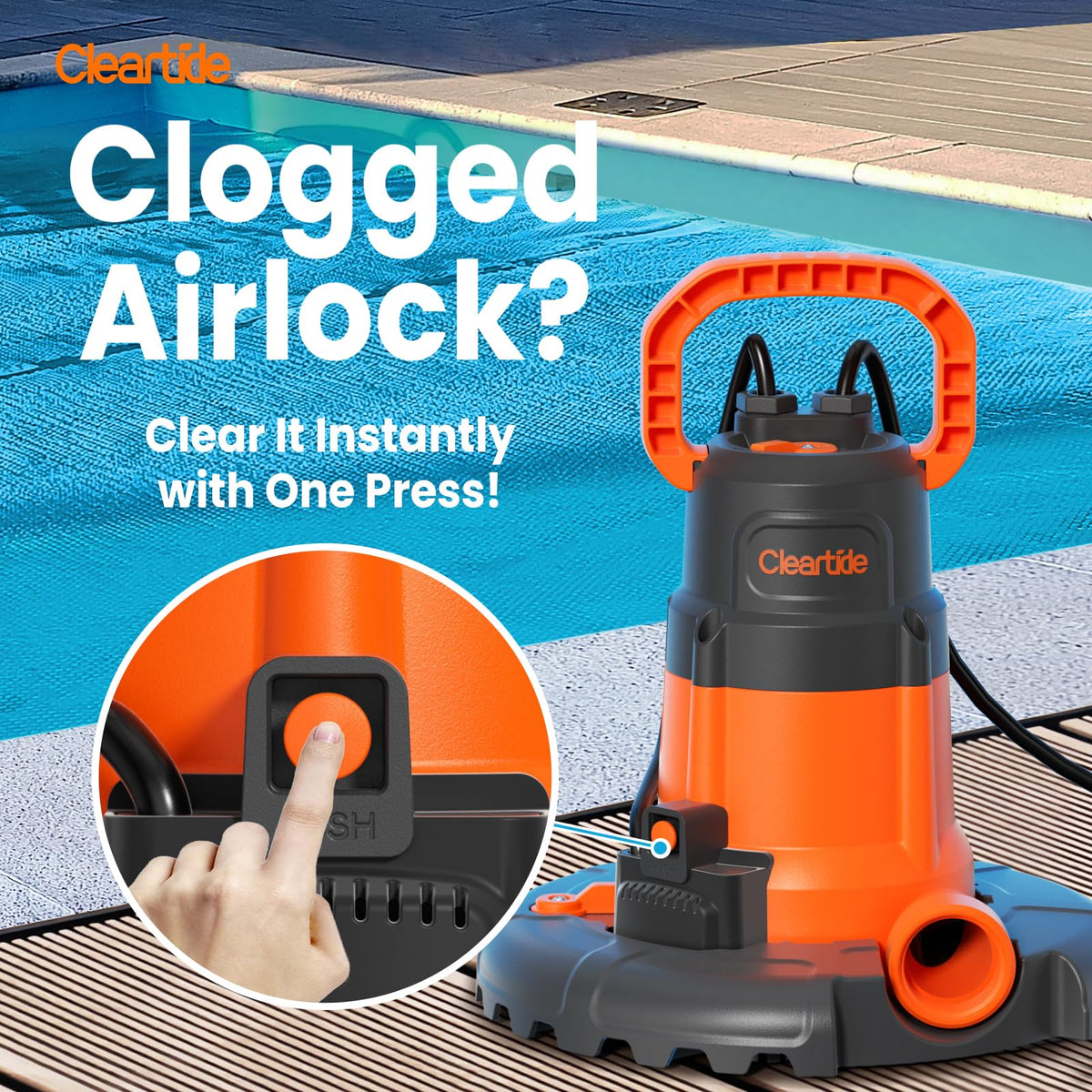 Cleartide Smart Auto Pool Cover Pump debris filtration reduces clogs