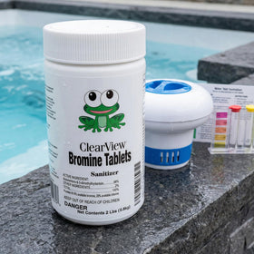CLEARVIEW bromine tablets packaged for easy spa upkeep and reliability.