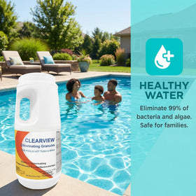Calcium-free ClearView formula helps prevent scale in hard-water pools.