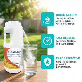 ClearView chlorine granules target bacteria and algae for clearer water.