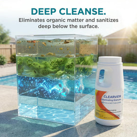 ClearView chlorine granules dissolving quickly to treat pool water.