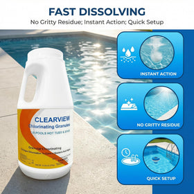 ClearView granules for spa and hot tub sanitation with fast dissolve