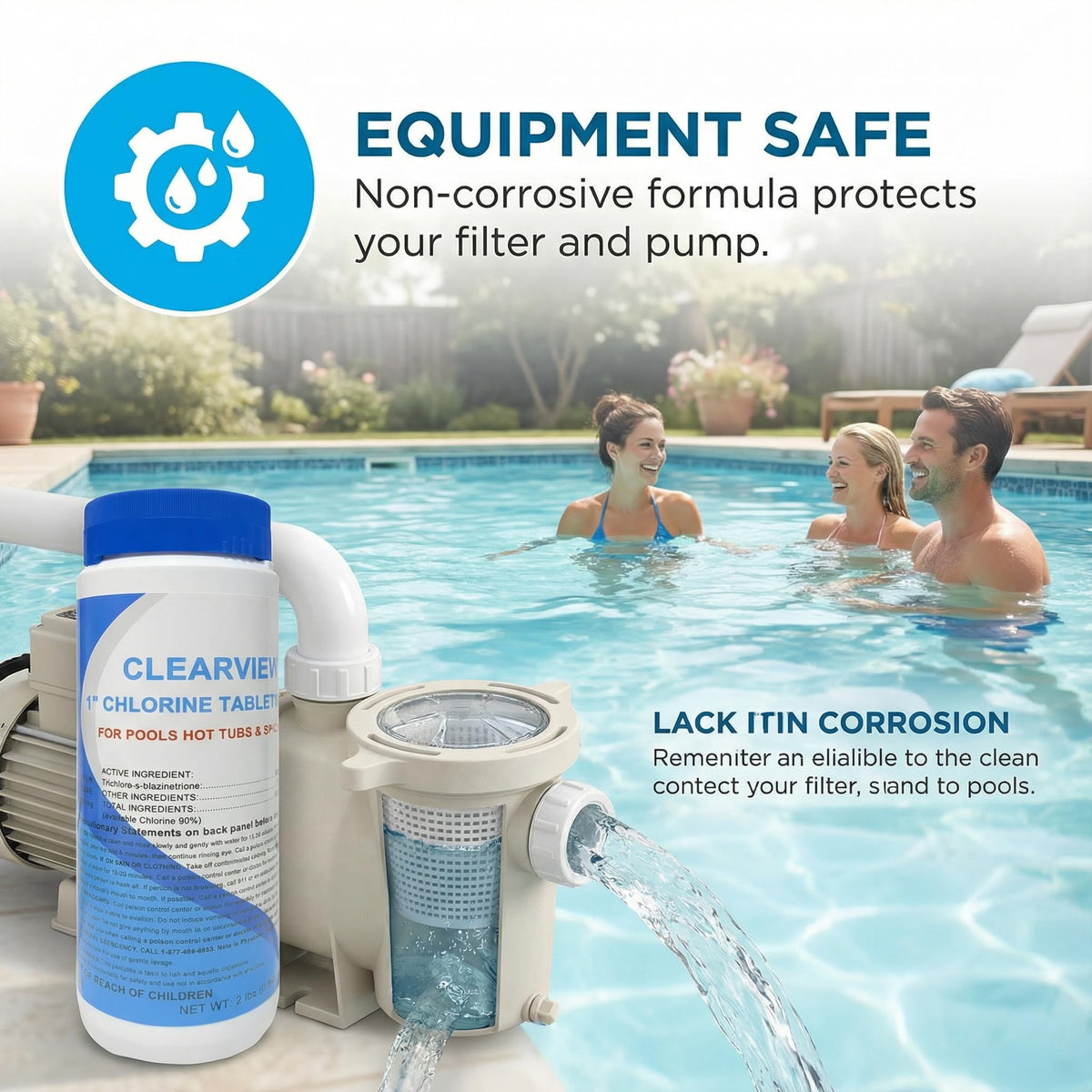 ClearView tablets used in pool skimmer basket for consistent chlorine.