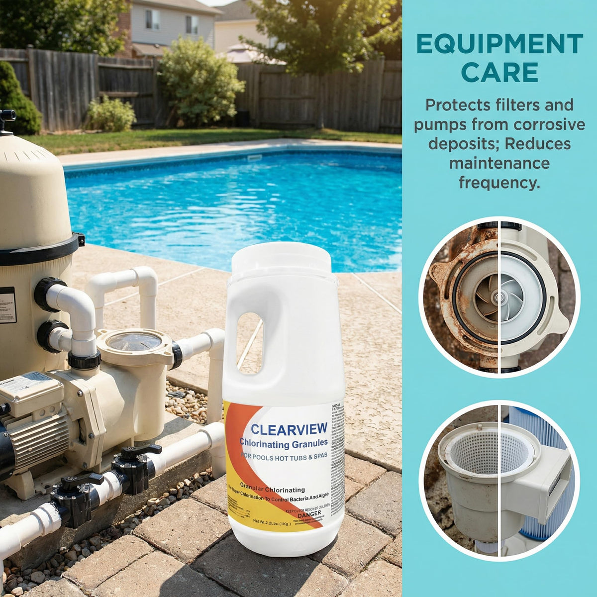 Ideal for spas and hot tubs, maintaining clean, inviting water.