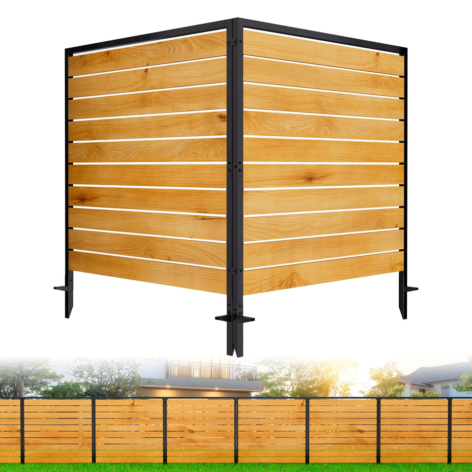 CLEASO 2-panel no-dig wooden privacy screen with natural grain for yard privacy.