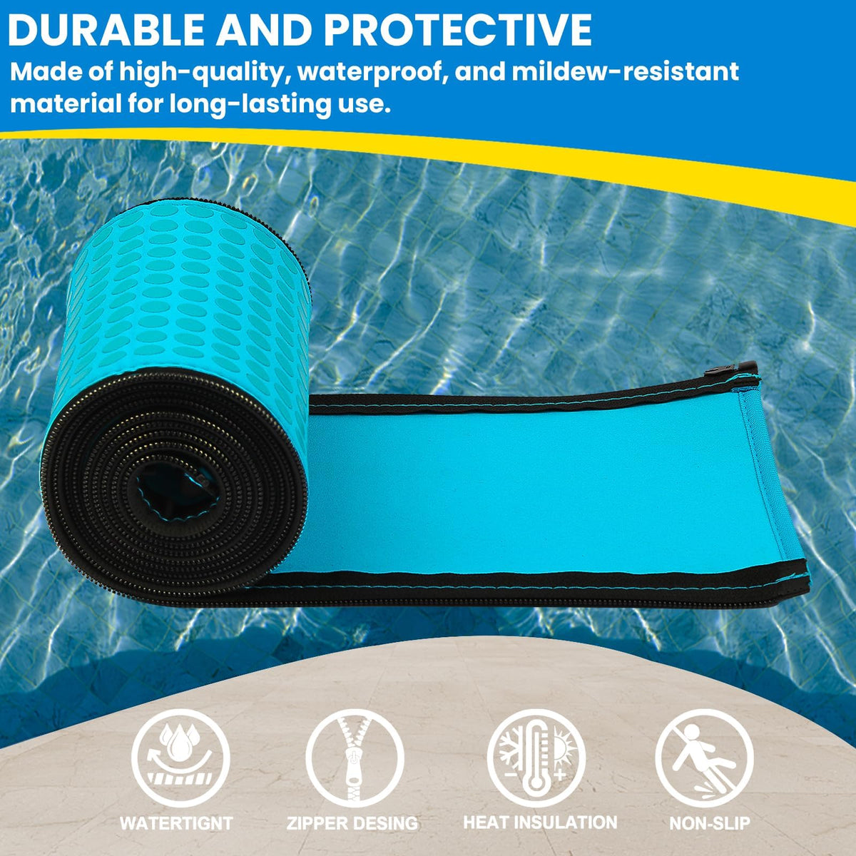 Clebay 6ft pool rail cover fits standard rails for quick setup.
