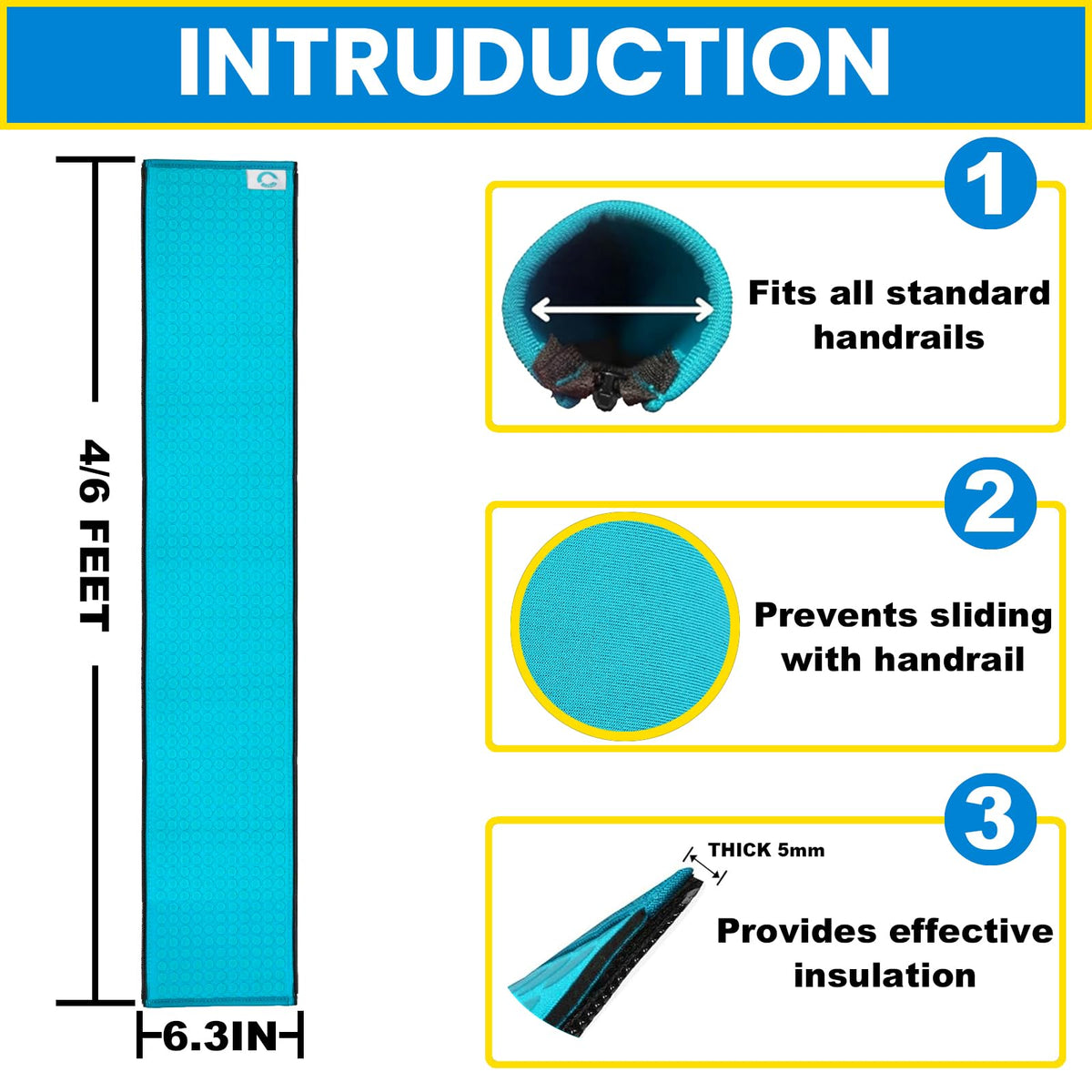 Clebay cyan handrail cover helps maintain comfortable touch in varying temperatures.