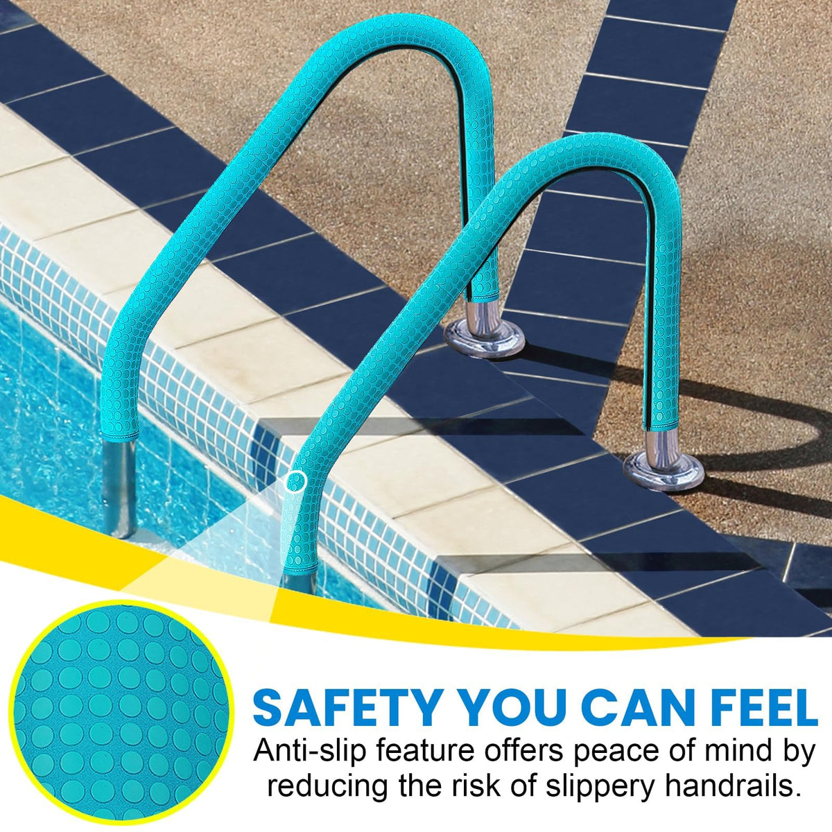 Clebay neoprene pool handrail offers water and sun resistance for long-lasting use.